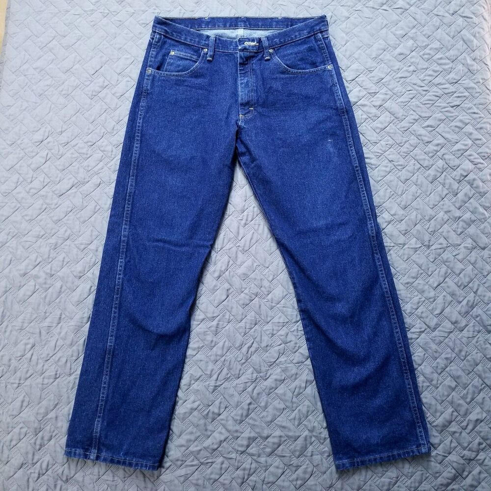 Wrangler Jeans Mens 34x32 Blue Rugged Wear Straight Dark Wash American Denim
